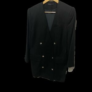 Jo-elegance Oversized Blazer 12 Black Wool Double Breast V Neck Crystal Buttons
